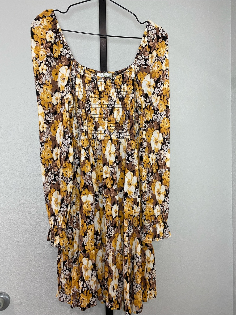 Wild Moss Yellow & Brown Floral Smocked Top